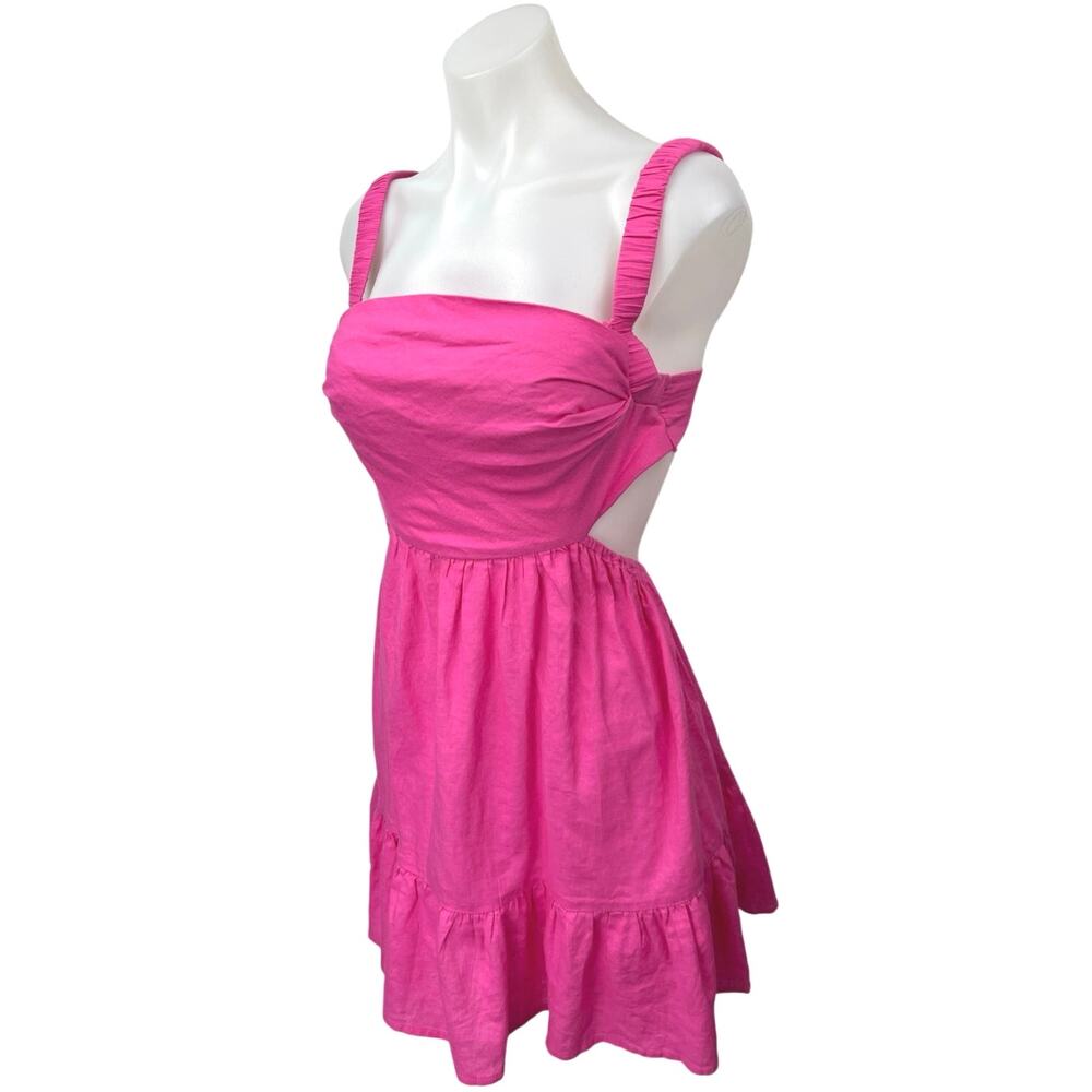 Sundays Pink Sleeveless Cutout Ruffle Square Neck A Line Mini Dress Size M